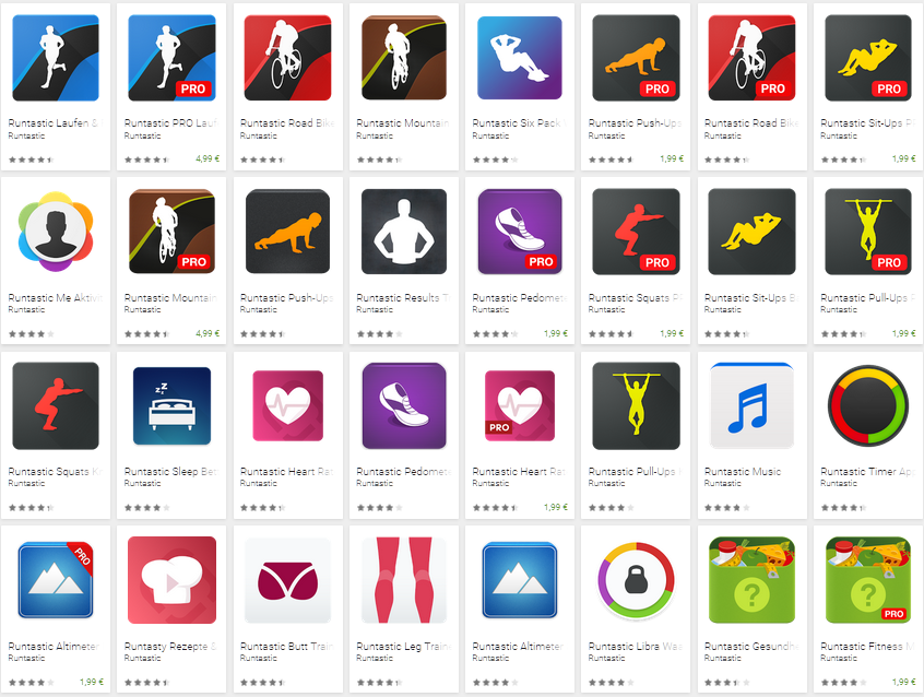 Runtastic bietet momentan 32 verschiedene Apps im Google Playstore an.